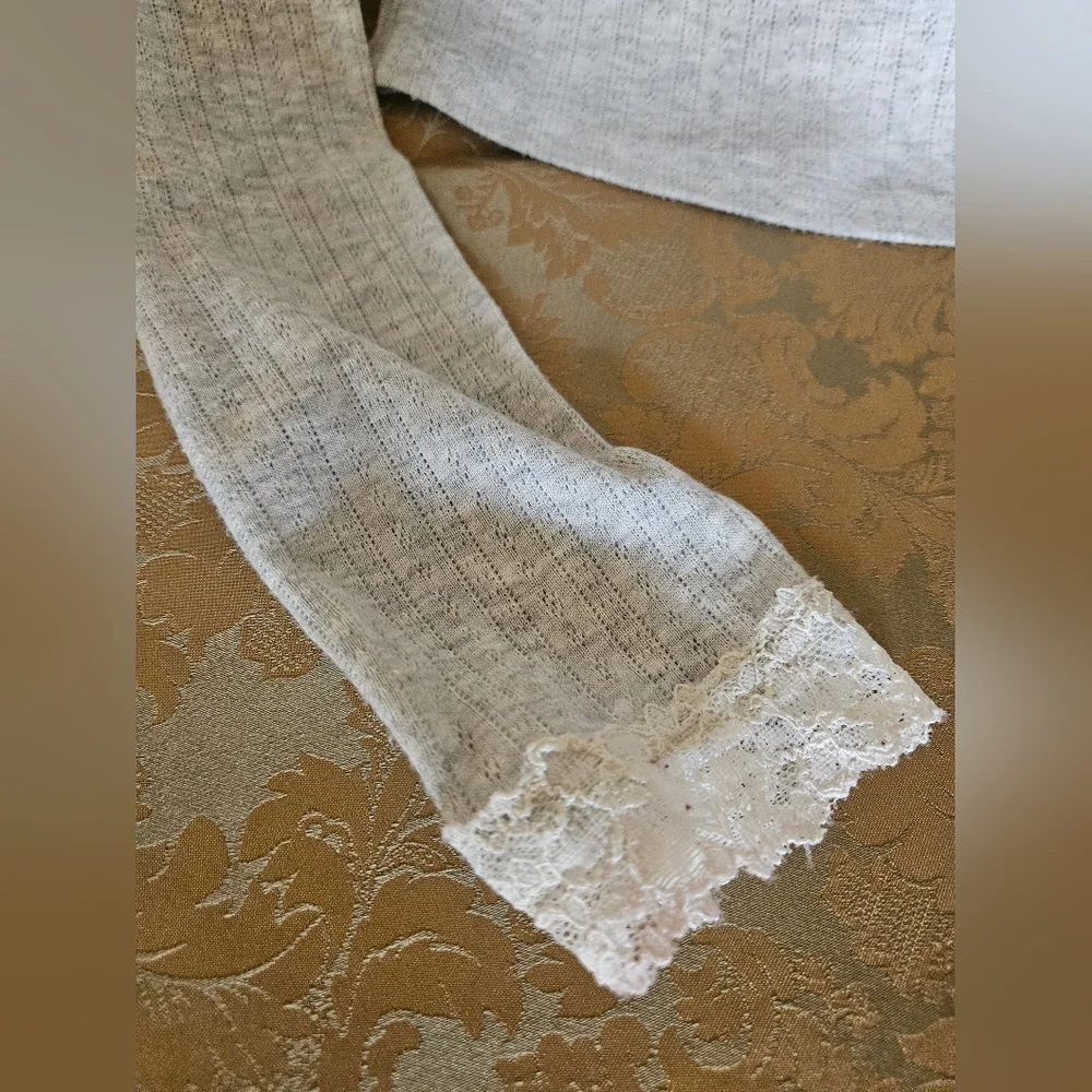 NWOT Free People Intimately long sleeve top with lace details in gray - Picture 4 of 15
